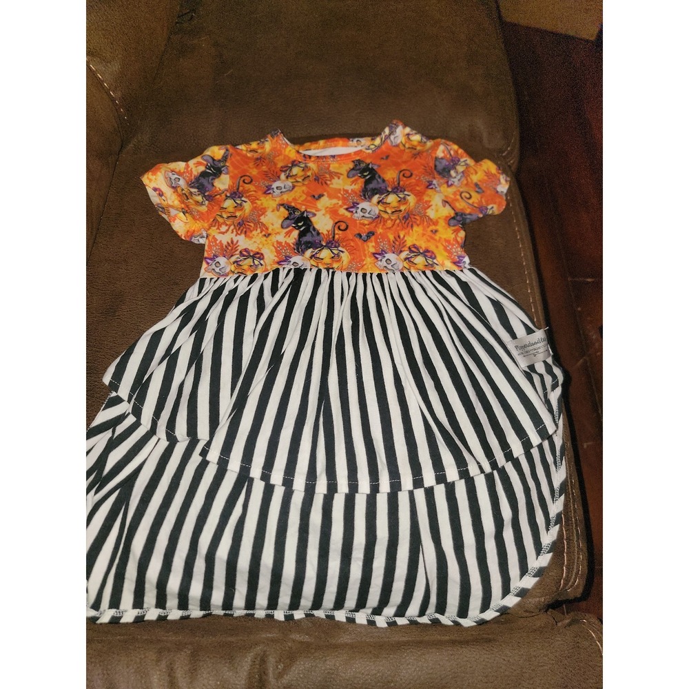 Boutique pipperdoodles fall Halloween skull pumpkin cat dress size 3t